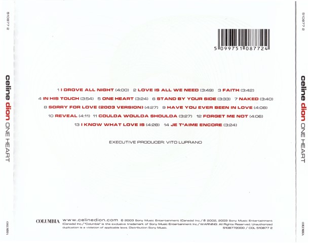 Celine Dion  One Heart : Back